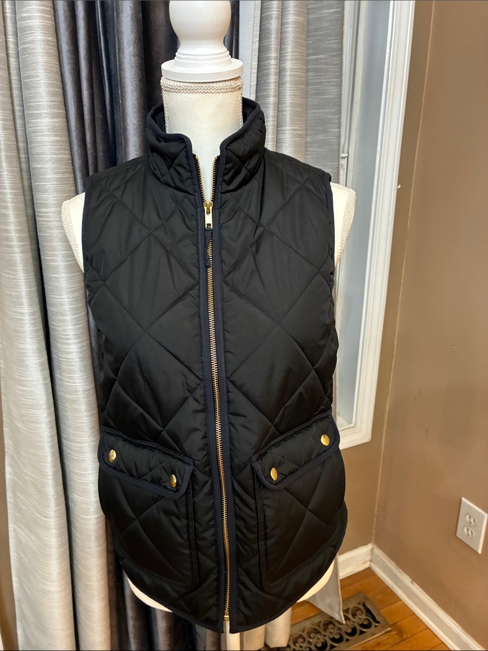J. Crew Black Quilted Puffer Vest with Gold Hardware